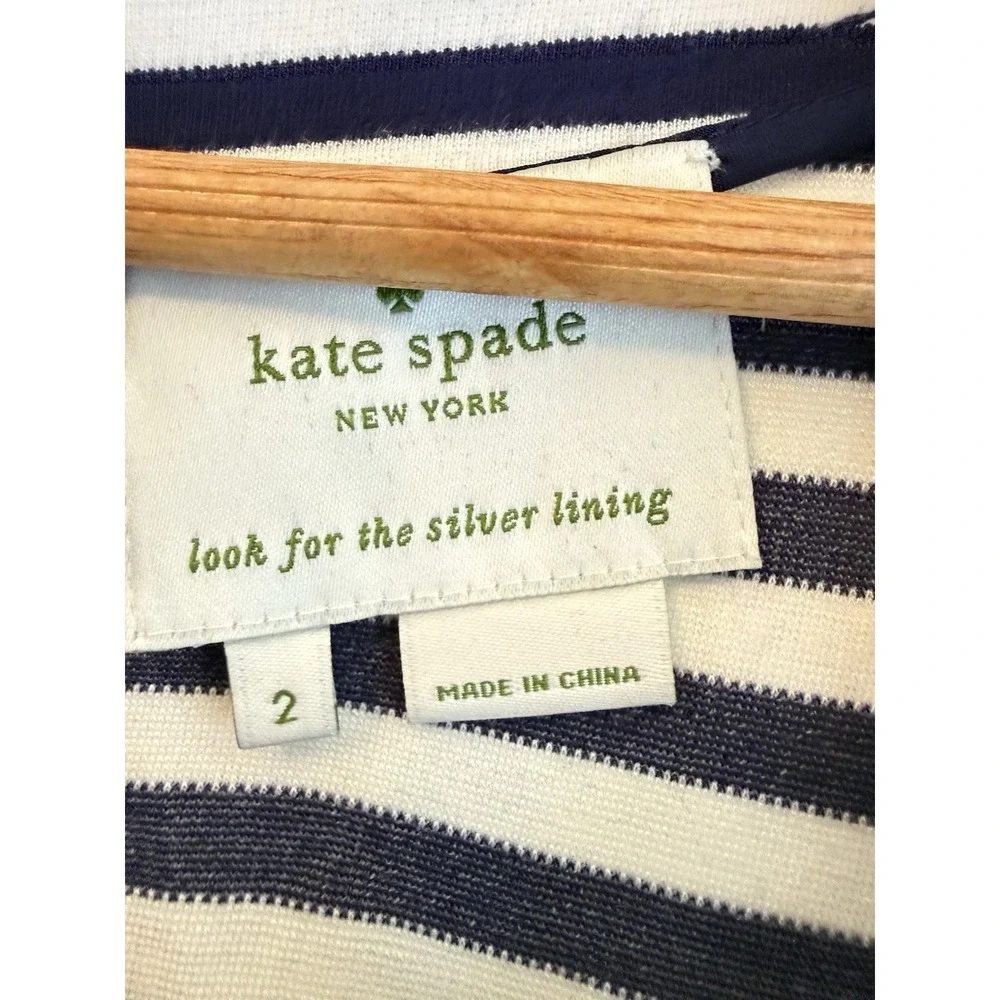 Kate Spade Dress Womens 2 Navy Blue Striped 3/4 Sleeve Pockets Exposed Zip Shift